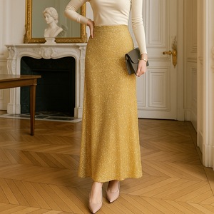 ハイウエストスリム イエロー ロングスカート　G1123