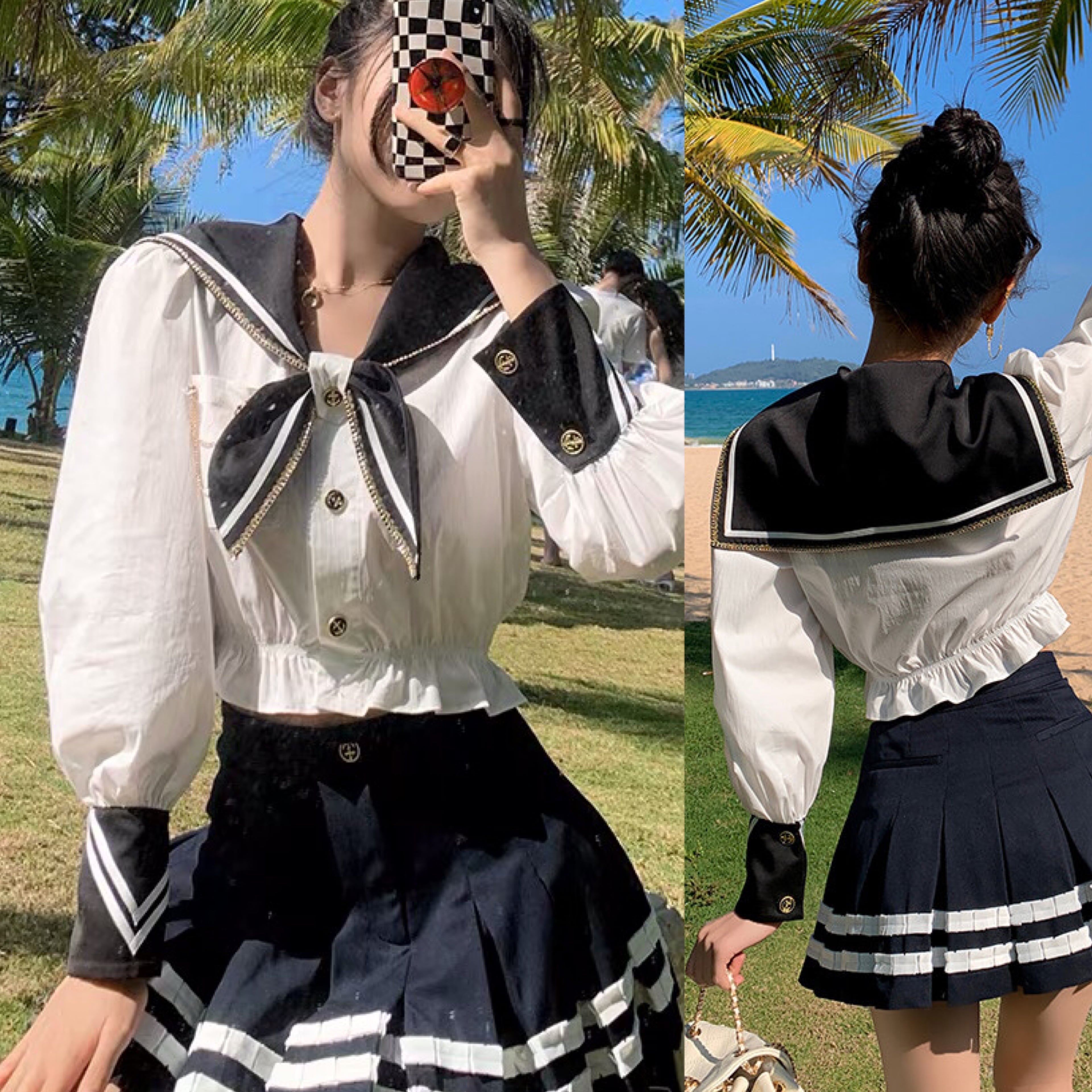 【2点セット】ガーリー×フェミニン★リボンブラウス、スカラップスカート d8406888e638016be04f336f3f6bc1