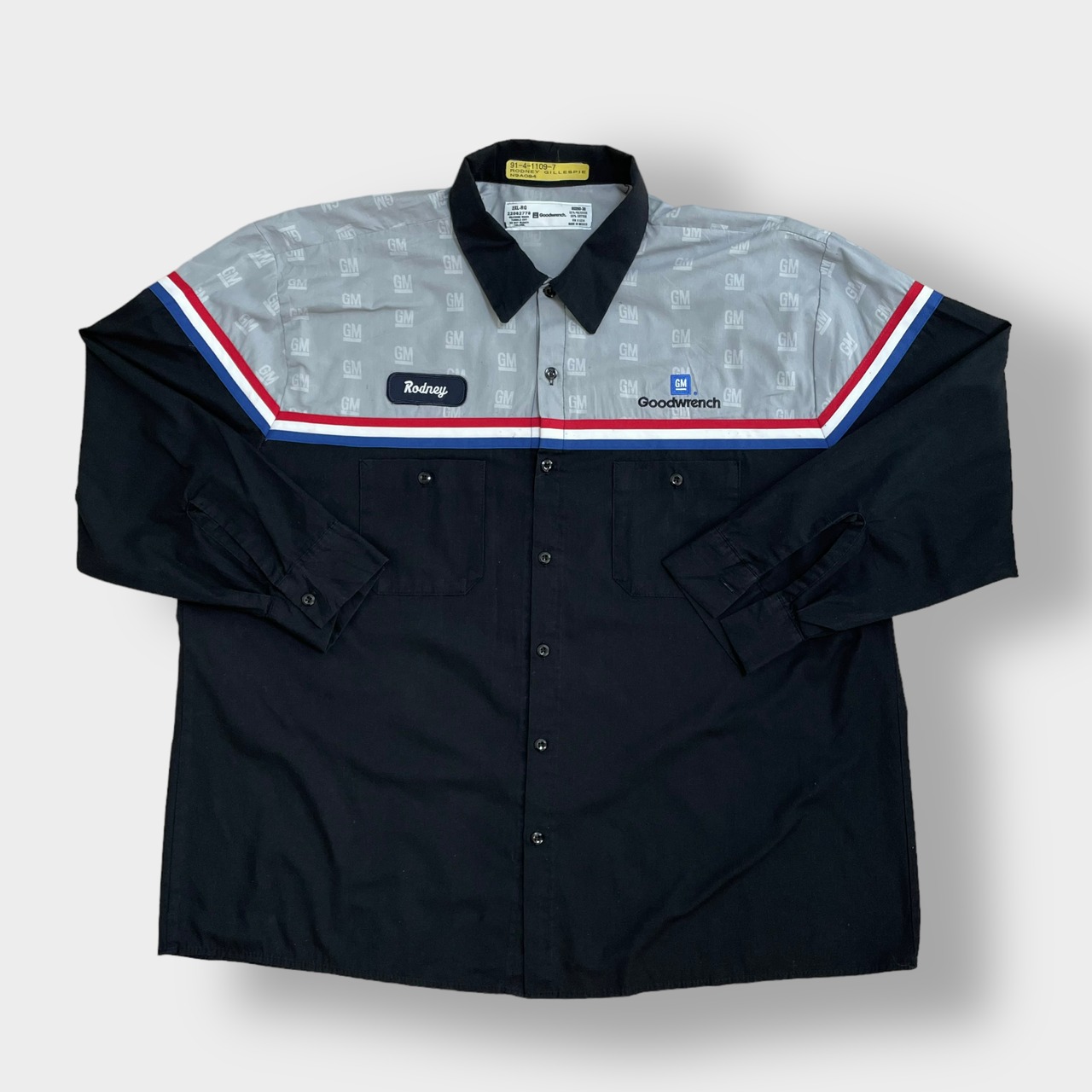 Goodwrench GM ロゴ ワークシャツ 長袖シャツ ゼネラルモーターズ 車 刺繍 ワッペン 切替 2XLビッグサイズ バイカラー MEXICO製 US古着