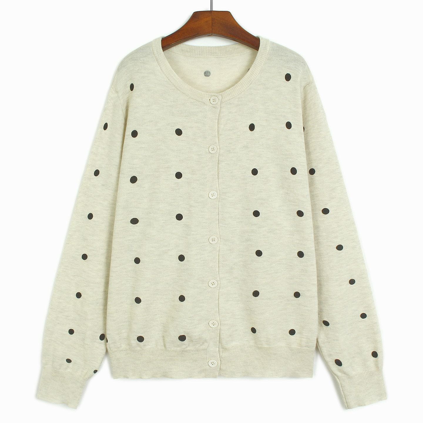 POLKA DOT CREW NECK LONG SLEEVE KNIT CARDIGAN M-18505