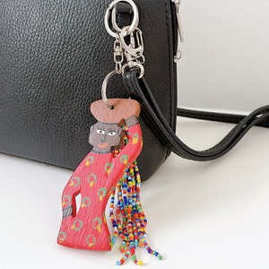 アフリカンウッド×ビーズ キーホルダー