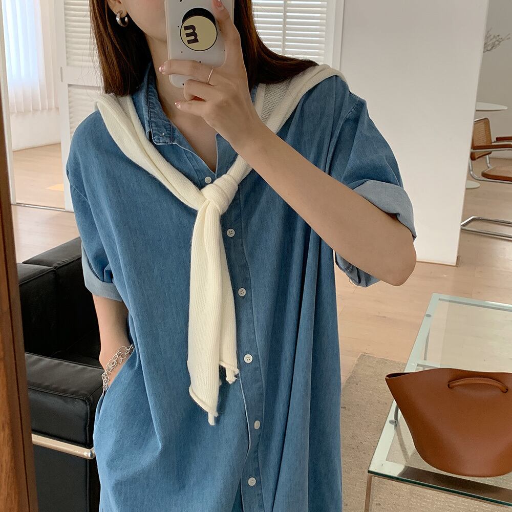 ドレス サマーカジュアルルーズ薄手ロングシャツ スカート 夏物 ビッグFスモールZ韓国6060244172