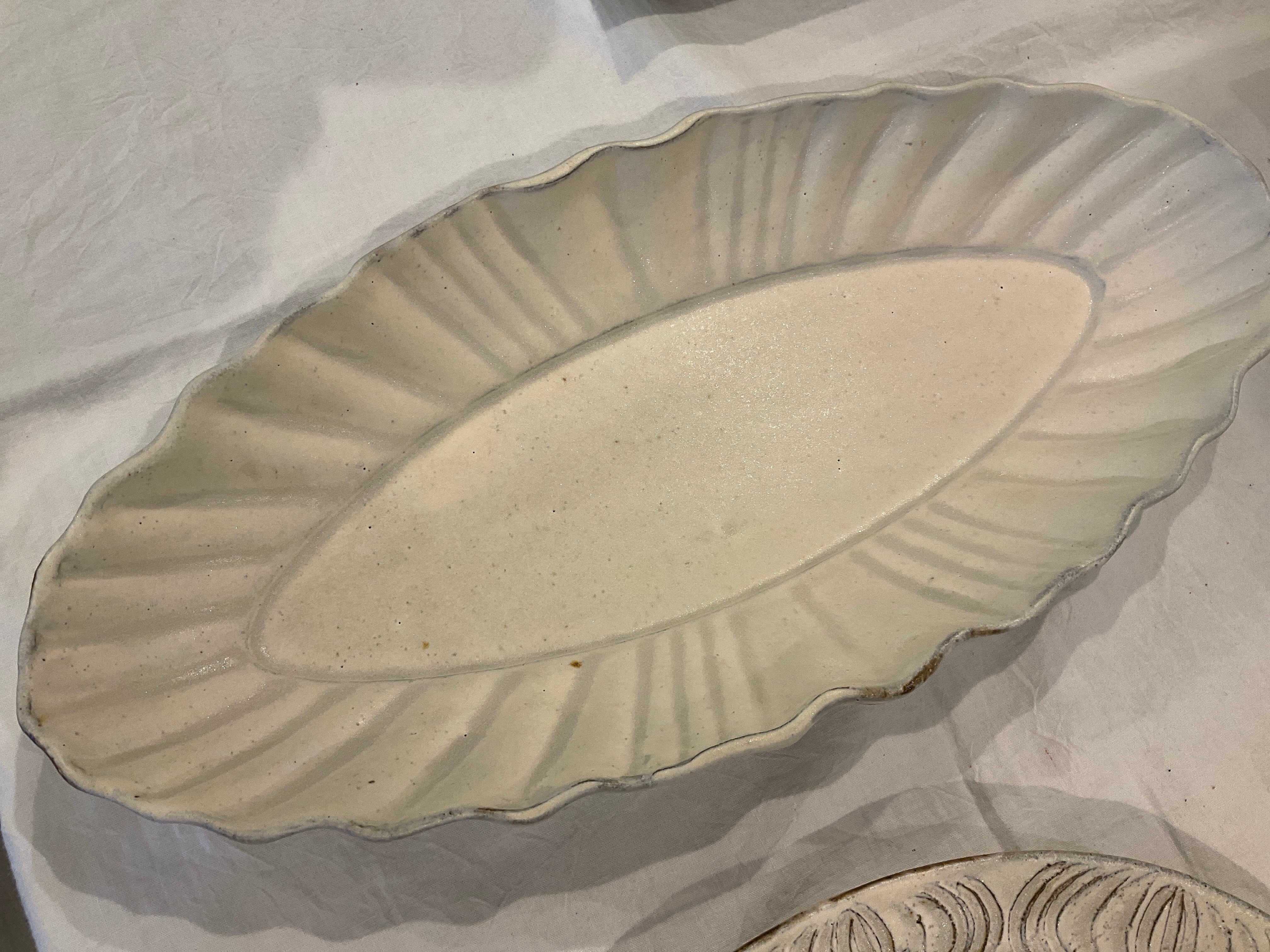 antique shiromoegi Kai plate long(大サイズ)