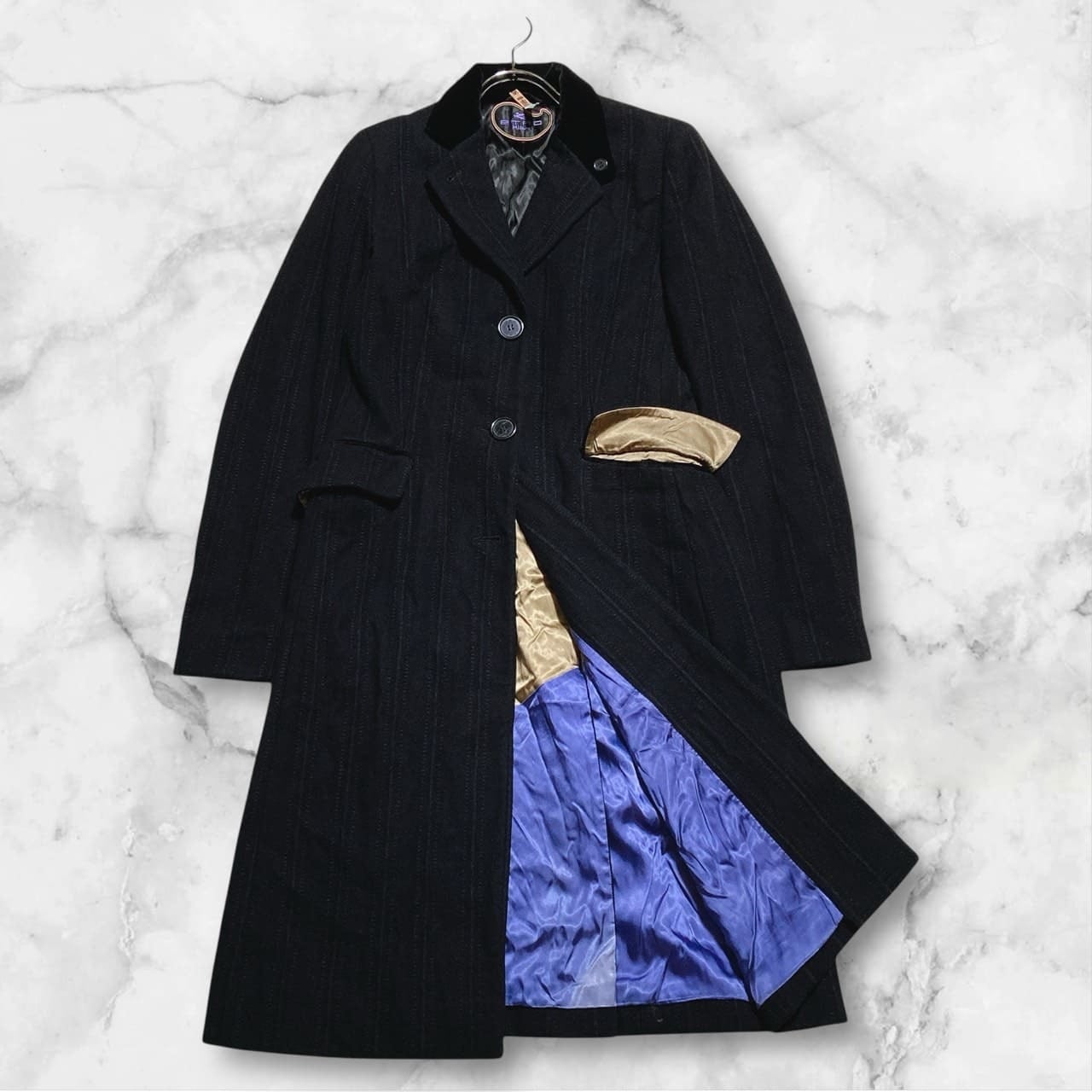 ETRO エトロ チェスターコート カシミヤ混 パッチワーク ステッチ ベロア 冬 サイズ40
