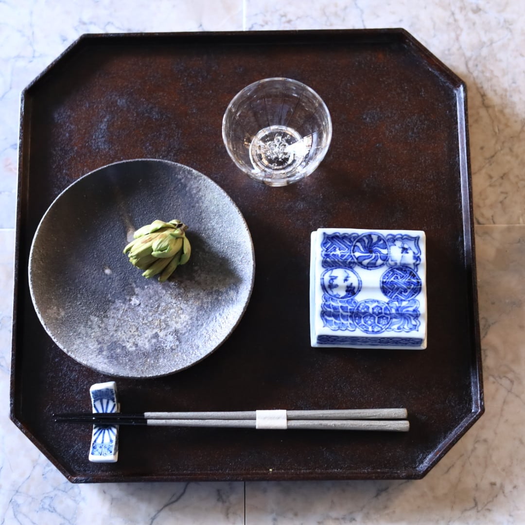 AS 蝶野秀紀 和紙貼八角盆 正方形 | 芦屋貴兆陶家 online shop