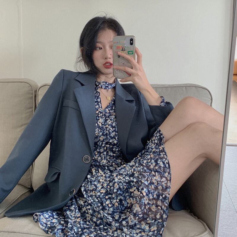 レッドスプリングオータムルーズカジュアルグレージャケット ストリート 春物 秋物 スーパーモール88935540264