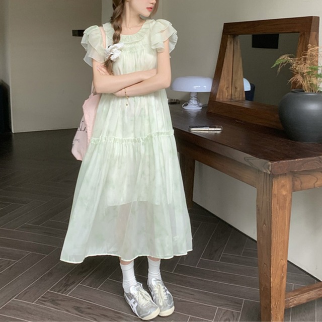 シアー フリル  ティアード ワンピース_H94