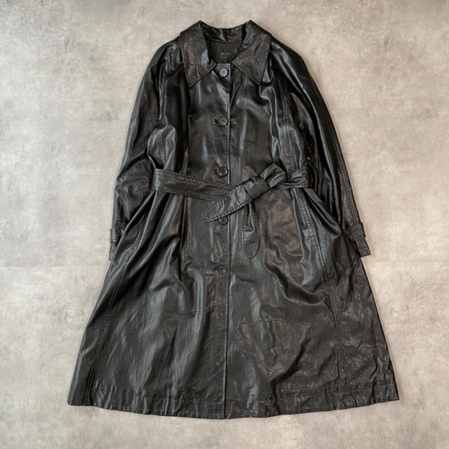 オンアンドオン フェイクレザー コート ジャケット ロング 黒 L 11232