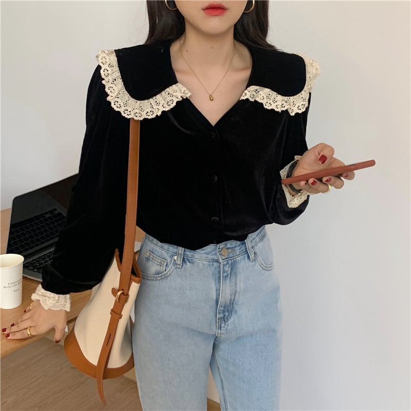 秋新作 ブラウス レディース シャツ ブラウス 韓国 ブラウス 秋 冬 オフィス シフォン ブラウス フリル ブラウス レース ブラウス 黒 ブラウス レディース 長袖 ブラウス 大人可愛い ブラウス オフィス 韓国ファッション レディース トップス Viento