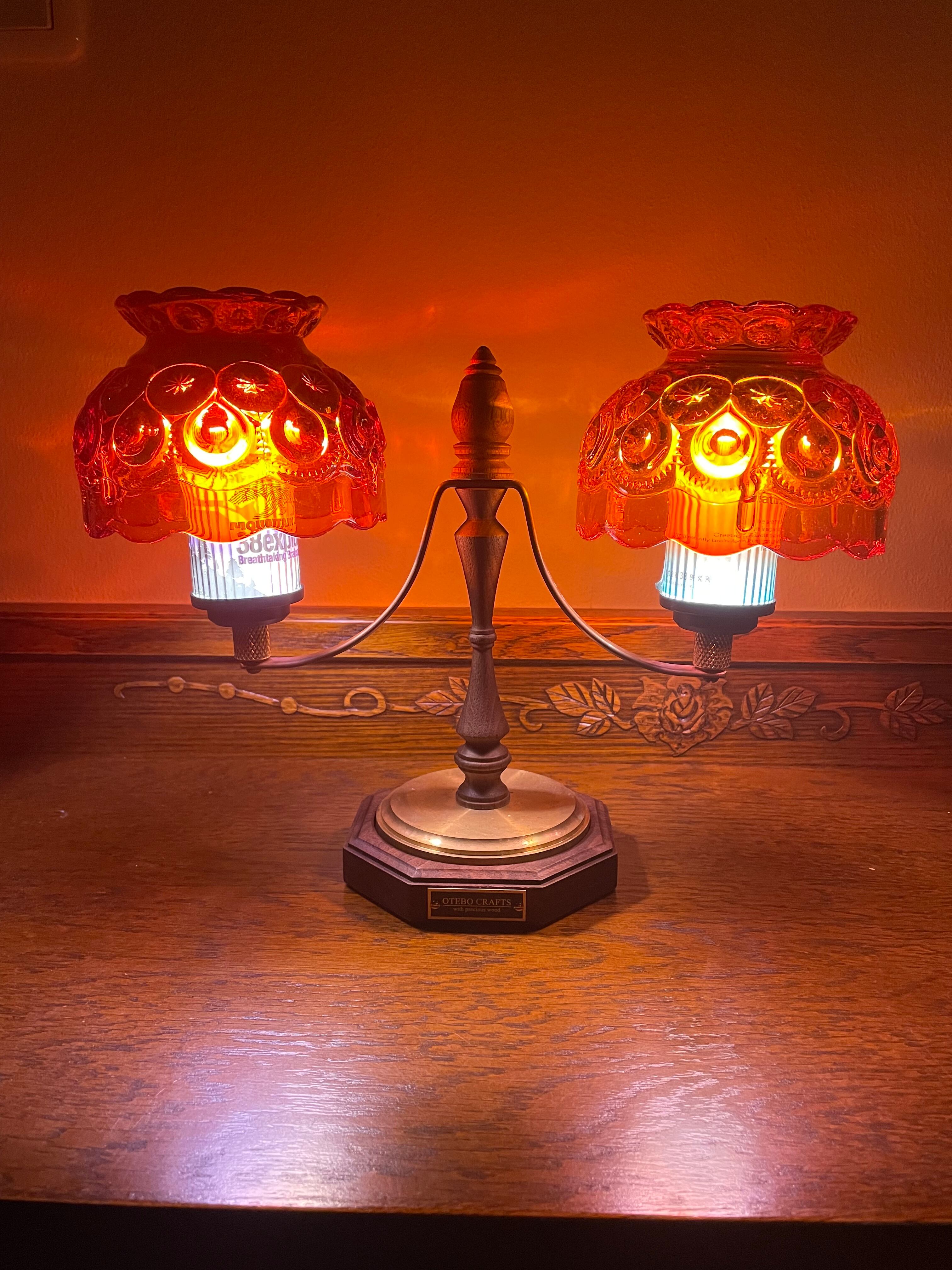 Vintage LE Smith Moon & Stars Glass Fairy Lamp Top Amberina
