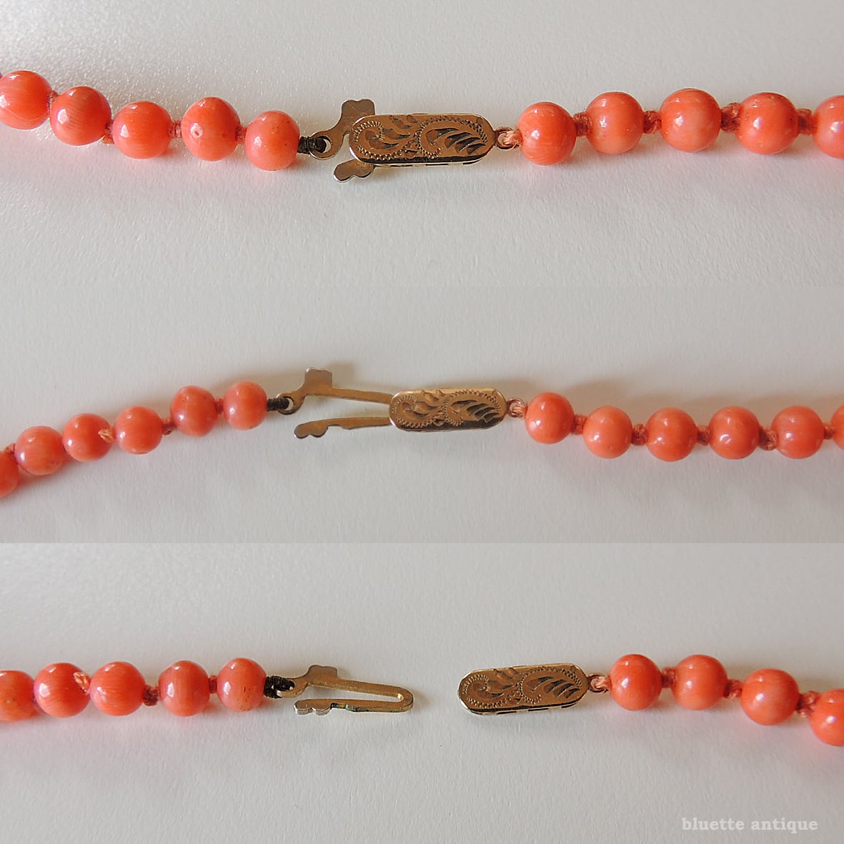 英国アンティークジュエリー 9ctゴールド コーラル ロングネックレス