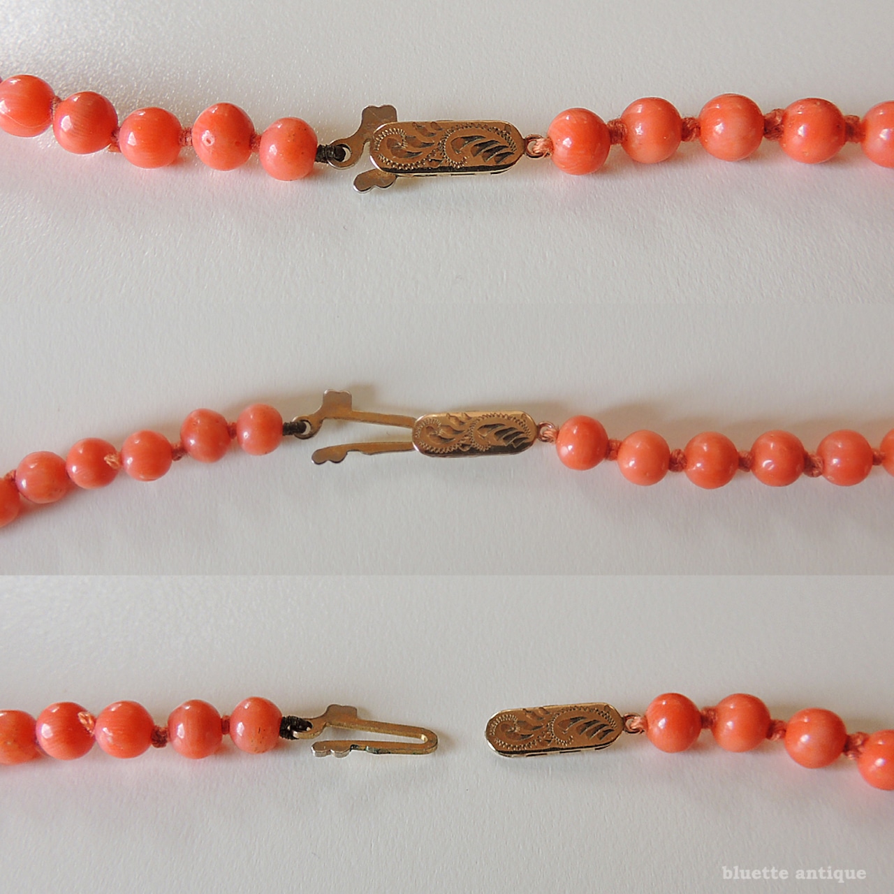 英国アンティークジュエリー 9ctゴールド コーラル ロングネックレス(ソーティングメモ付)