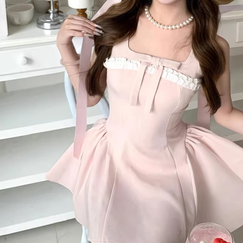 スクエアネックリボンノースリミニワンピ ・76702