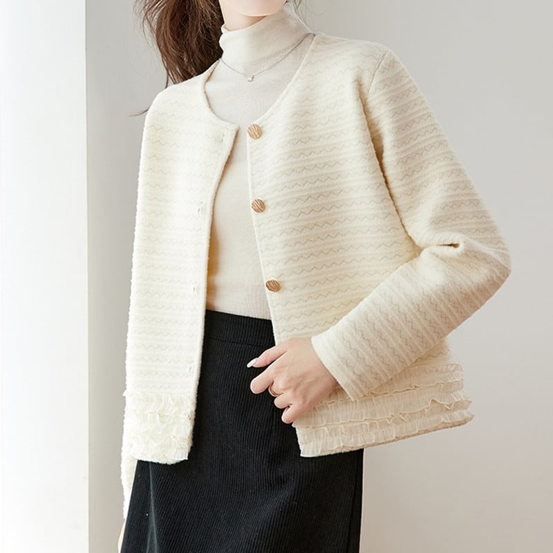 裾フリルデザインノーカラージャケット Me1592