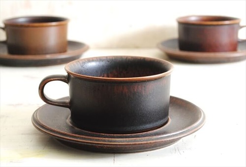 ARABIA アラビア ルスカ ティーカップ&ソーサー Ruska 北欧食器 フィンランド 陶器 北欧 ヴィンテージ アンティーク it0299