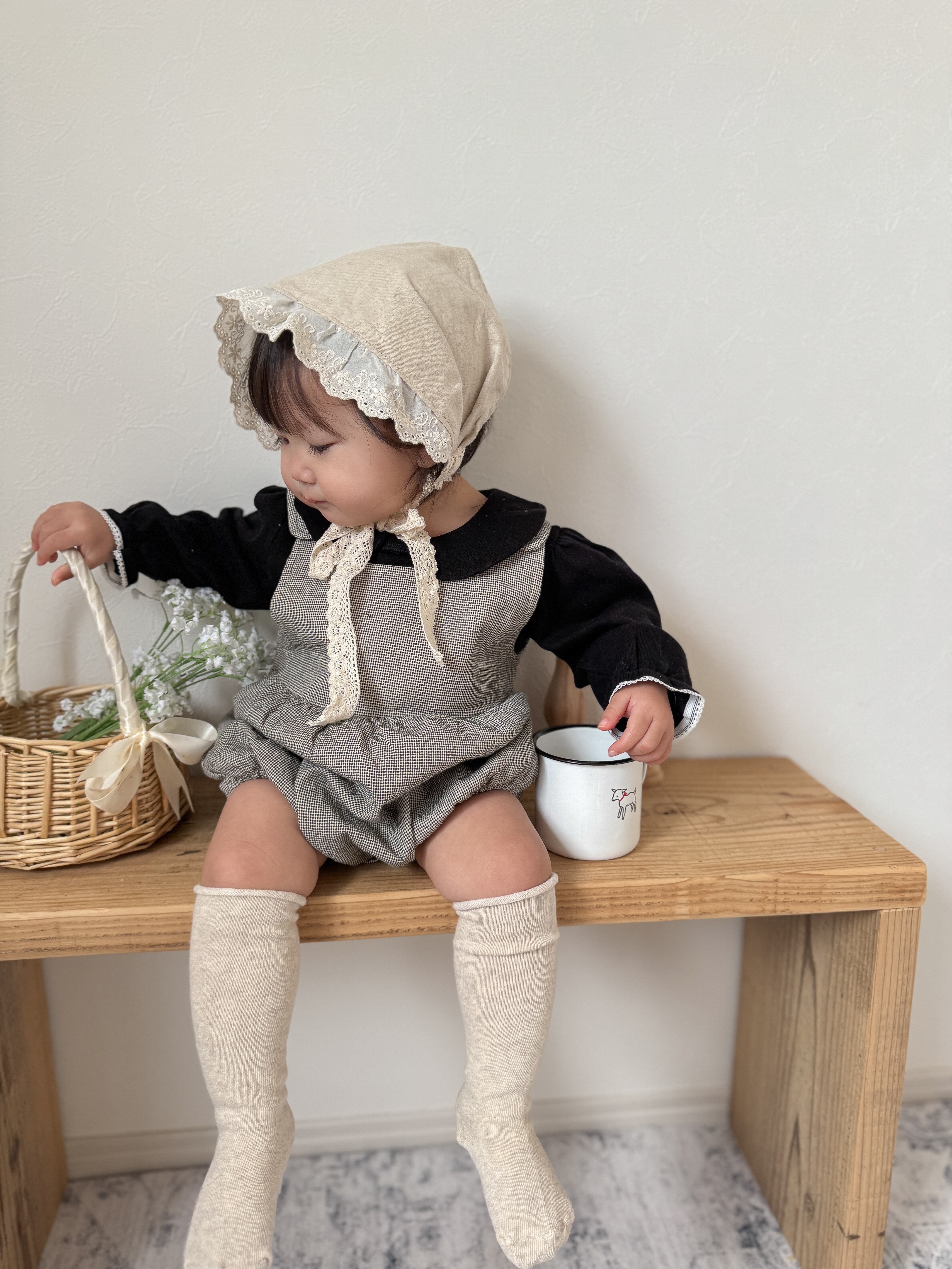 ꒰ 即納 ꒱ black check rompers