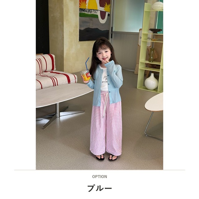 【KID】女の子シンプル無地リボンリブサマーカーディガン - 3