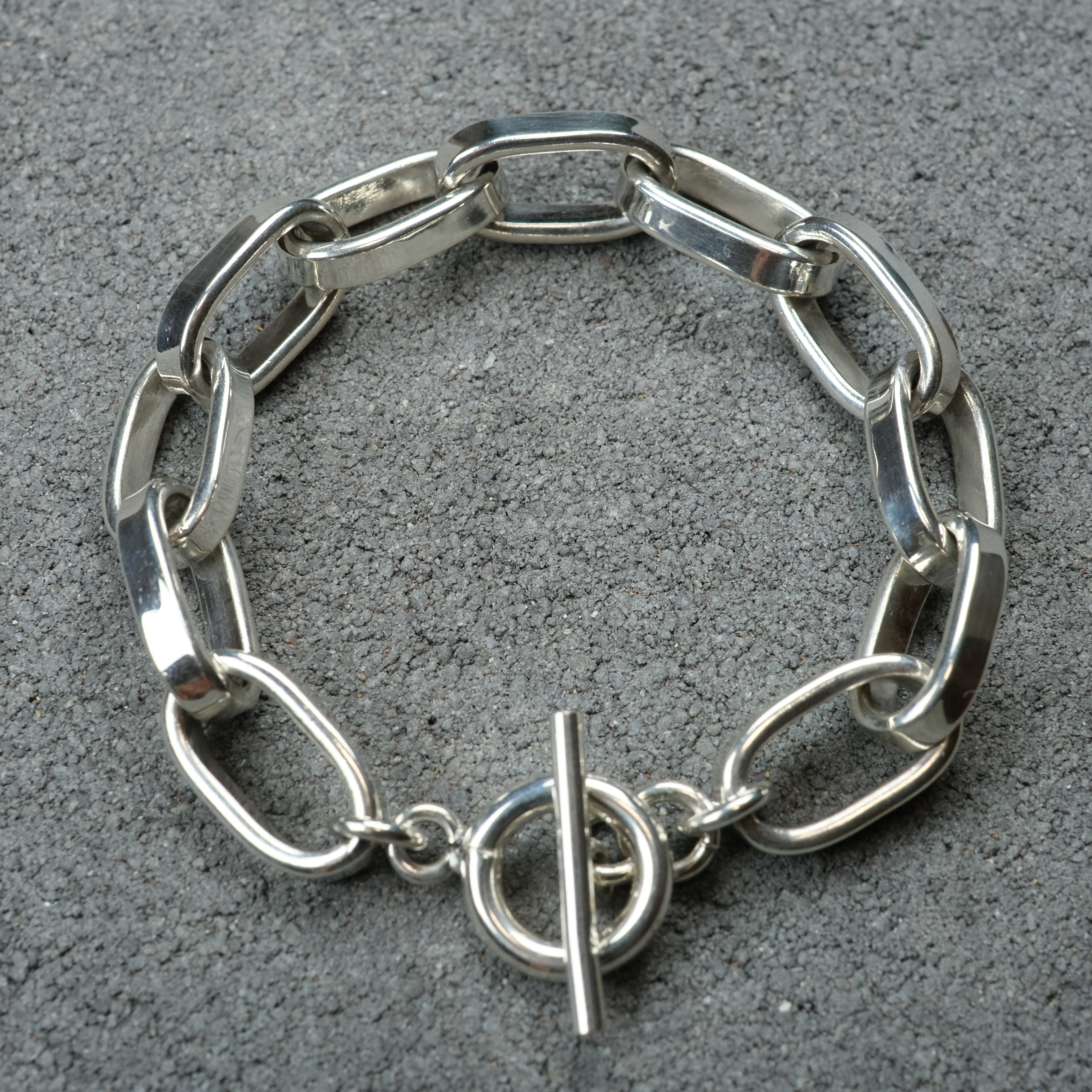 メキシコ タスコ製 TAXCO シルバー925 ヘビーフープチェーンブレスレット/軽研磨仕上げ