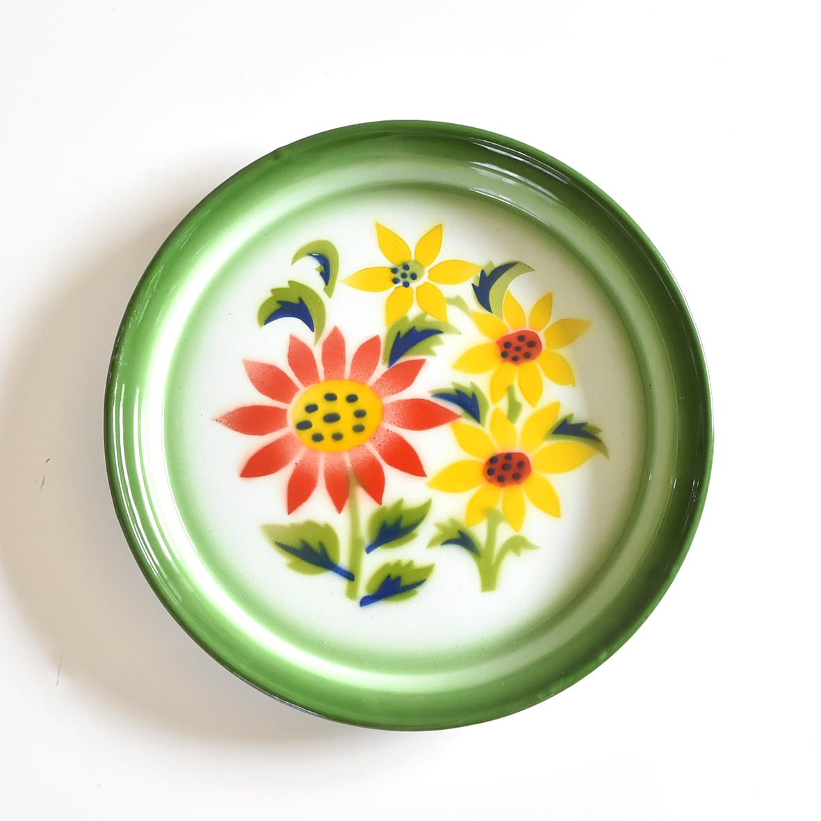 タイ RABBIT BRAND ホーロー皿 (トレイ) 【 25cm 】 緑のふち付き