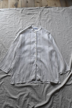"JAEGER" Band collar stripe linen shirt