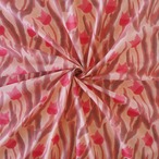 ブロックプリント生地【50cm単位】インド綿  片耳デザイン付き チューリップ柄 コーラルピンク×ブラウン #51114-PK1