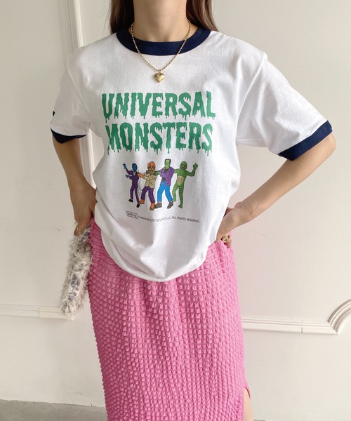 ユニバーサル・モンスターズ/リンガーTシャツ/ホワイト×ネイビー/CHUVST2309-HWH01