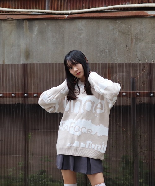 VOLUNTAS Logo knit crew neck (BEG) 325001