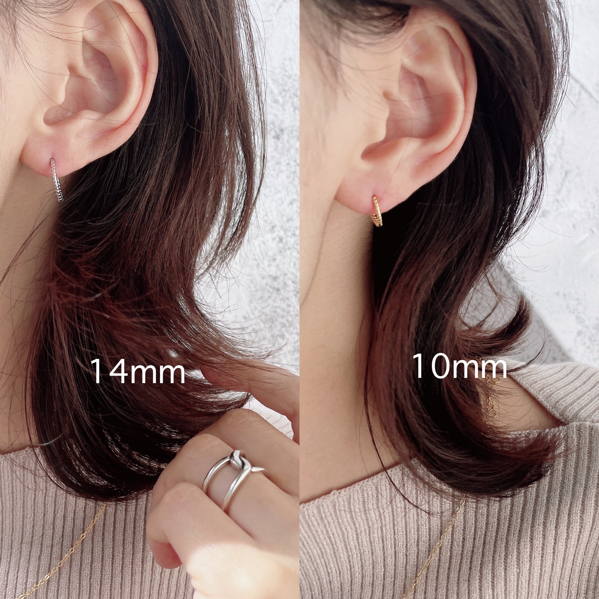 Silver925 ツイストフープピアス(14mm、10mm) | HOTARU