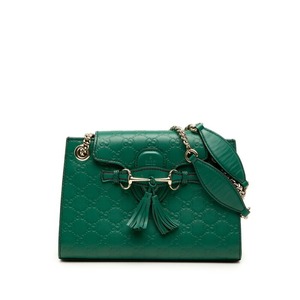 グッチ グッチシマ エミリー タッセルチャーム チェーン ショルダーバッグ 369621 グリーン レザー レディース GUCCI 【中古】