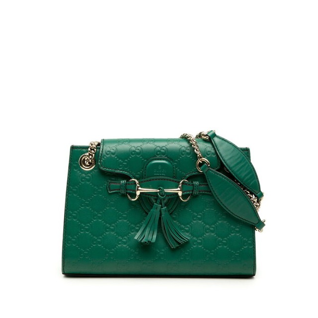 グッチ グッチシマ エミリー タッセルチャーム チェーン ショルダーバッグ 369621 グリーン レザー レディース GUCCI 【中古】