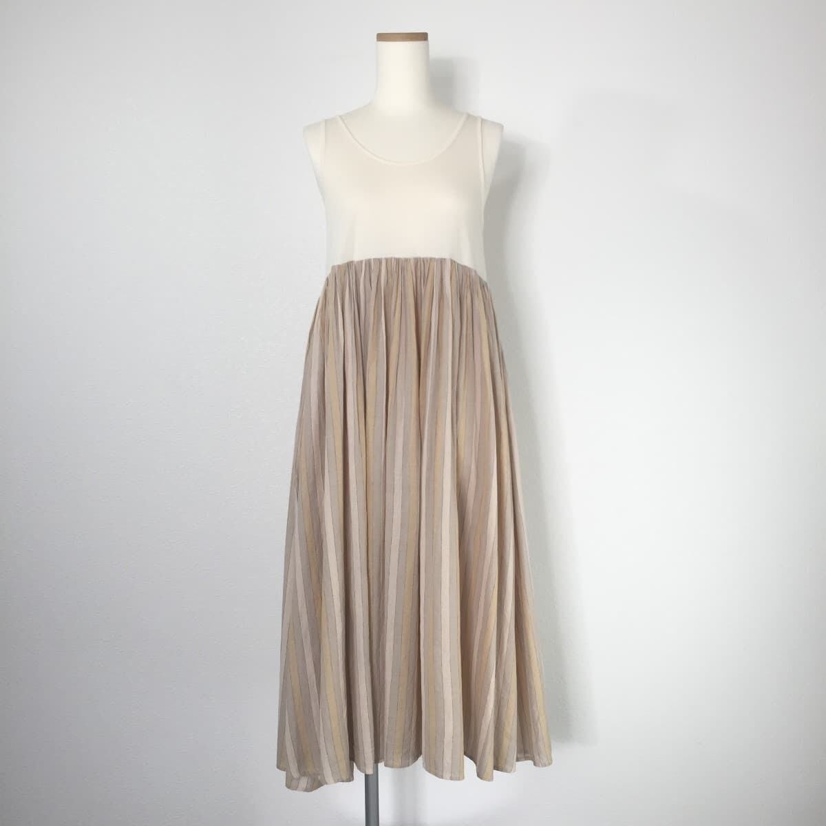 Conges Payes Adieu Tristesse コンジェペイエアデュートリステス 布帛ドッキングノースリーブワンピース ロング コットン フクル ファッションブランドユーズドセレクトショップ Conges Payes Adieu Tristesse コンジェペイエアデュートリステス 布帛ドッキングノースリーブワンピース ロング コットン フクル ファッションブランドユーズドセレクトショップ