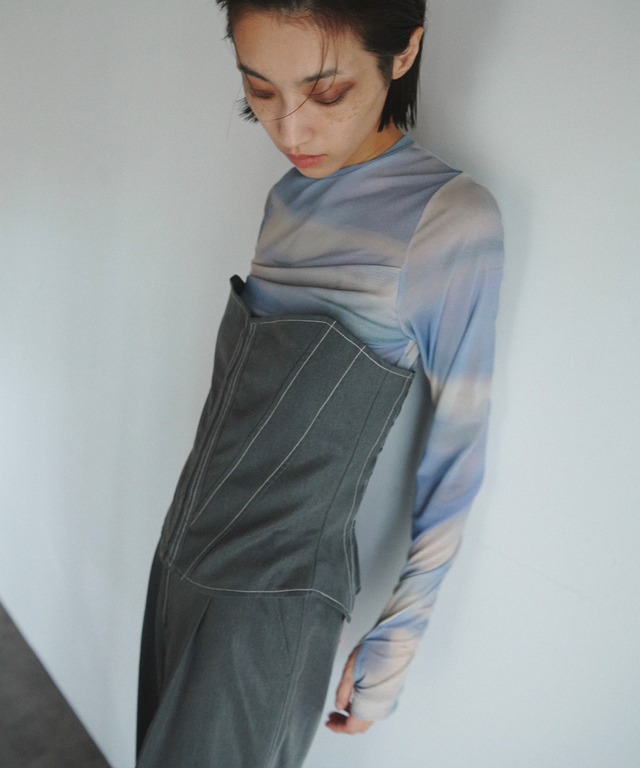 GRADATION PATTERN SHEER TOPS (BLUE)