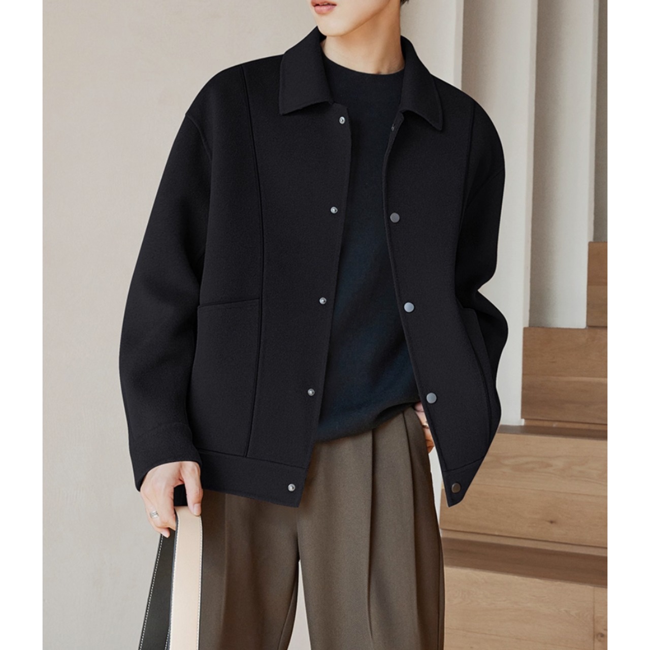 ボタンフロント ヒップ丈ジャケット af0383