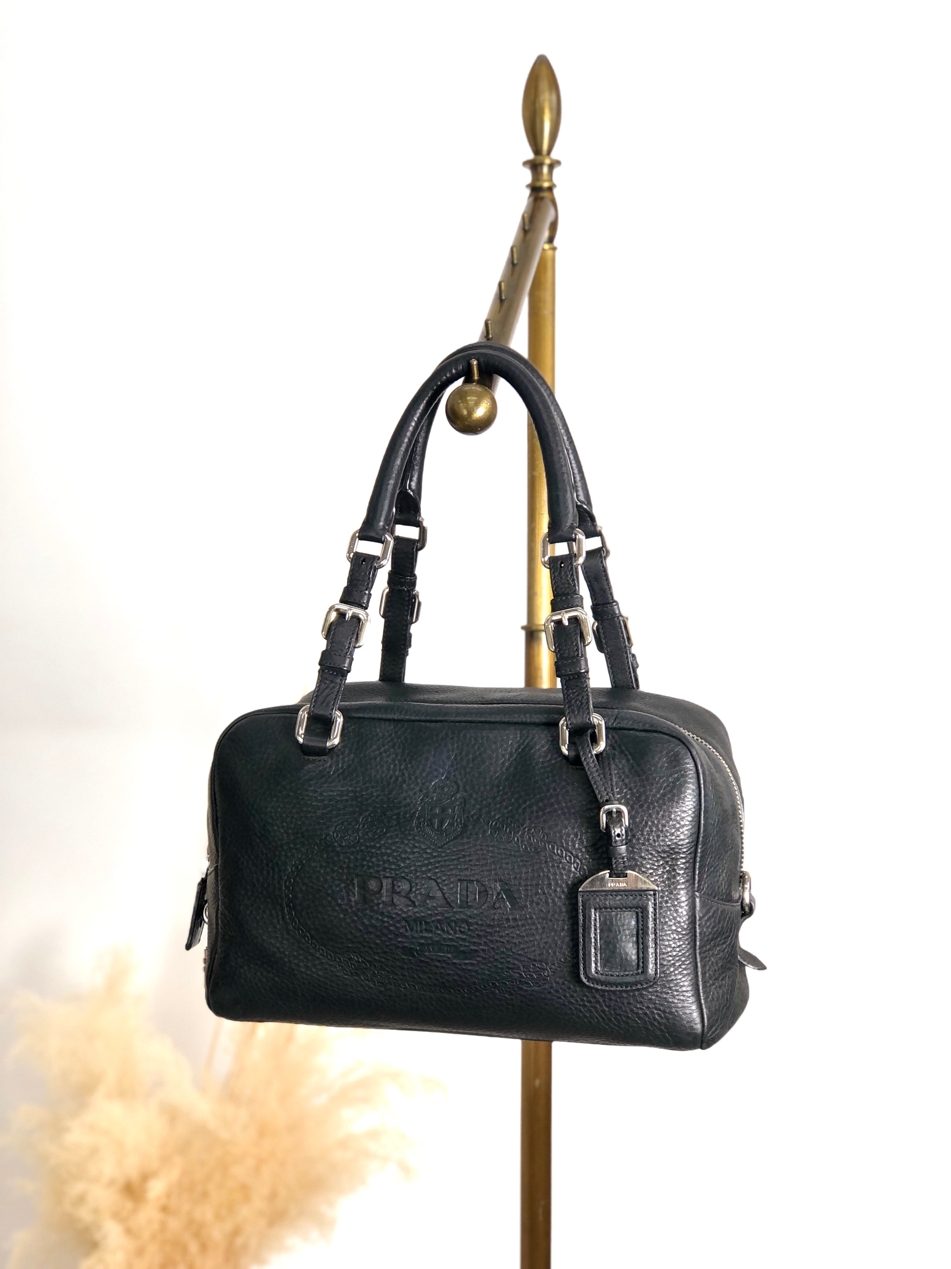 PRADA プラダ ハンドバッグ ブラック ロゴ レザー ミニボストン vintage ヴィンテージ オールド ydeszs