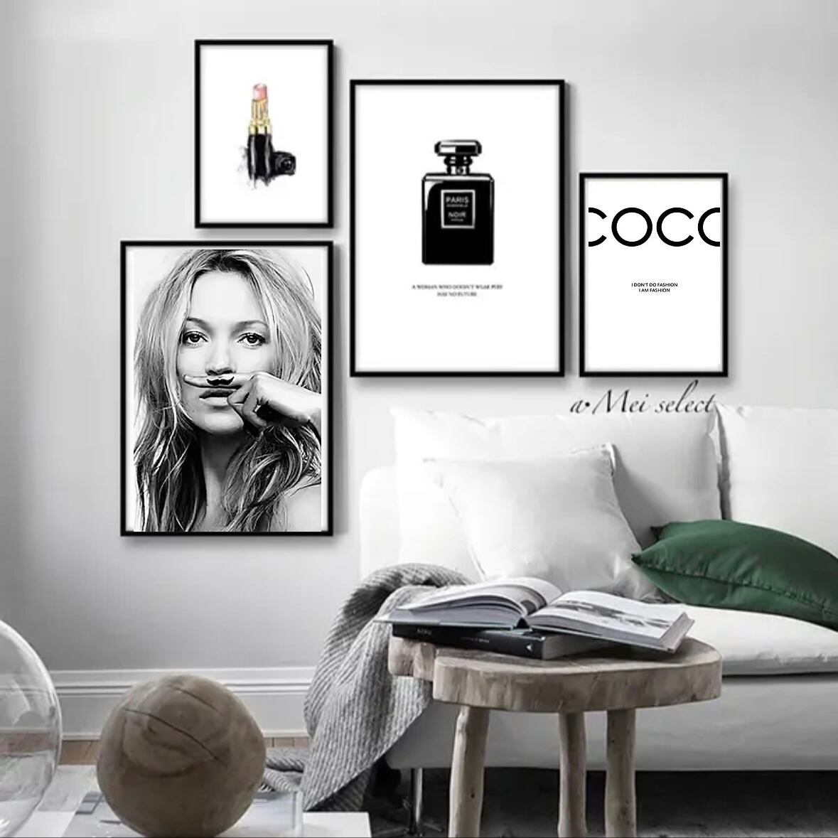 4枚SET【選べるサイズ】モノクロフォト 女性／COCO／ リップ