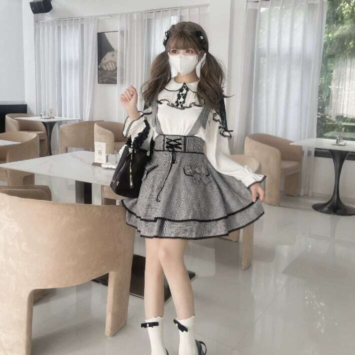 量産型♡グレンチェックサスペンダースカート suka9☆ | パステル 