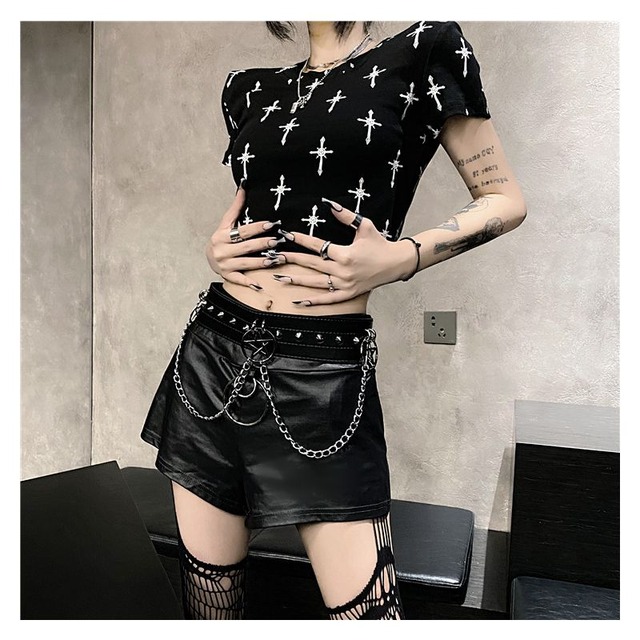 天使と悪魔 ショートパンツ Puレザー ベルト チェーン付き パンク系 ロック系 ストリート系 バンギャ 10代 代 天使と悪魔 サブカル 系ファッション Seasonz 天使と悪魔 ショートパンツ Puレザー ベルト チェーン付き パンク系 ロック系 ストリート系 バンギャ 10代 代 天使と悪魔 サブカル 系ファッション Seasonz