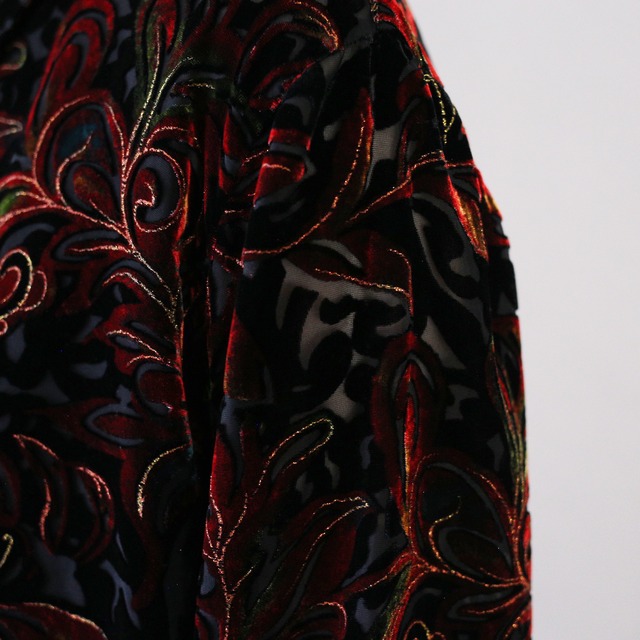full art pattern over silhouette velours sheer shirt