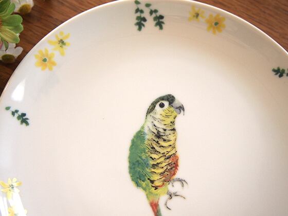 ウロコインコとお花 大サイズ お皿 | TORINKO