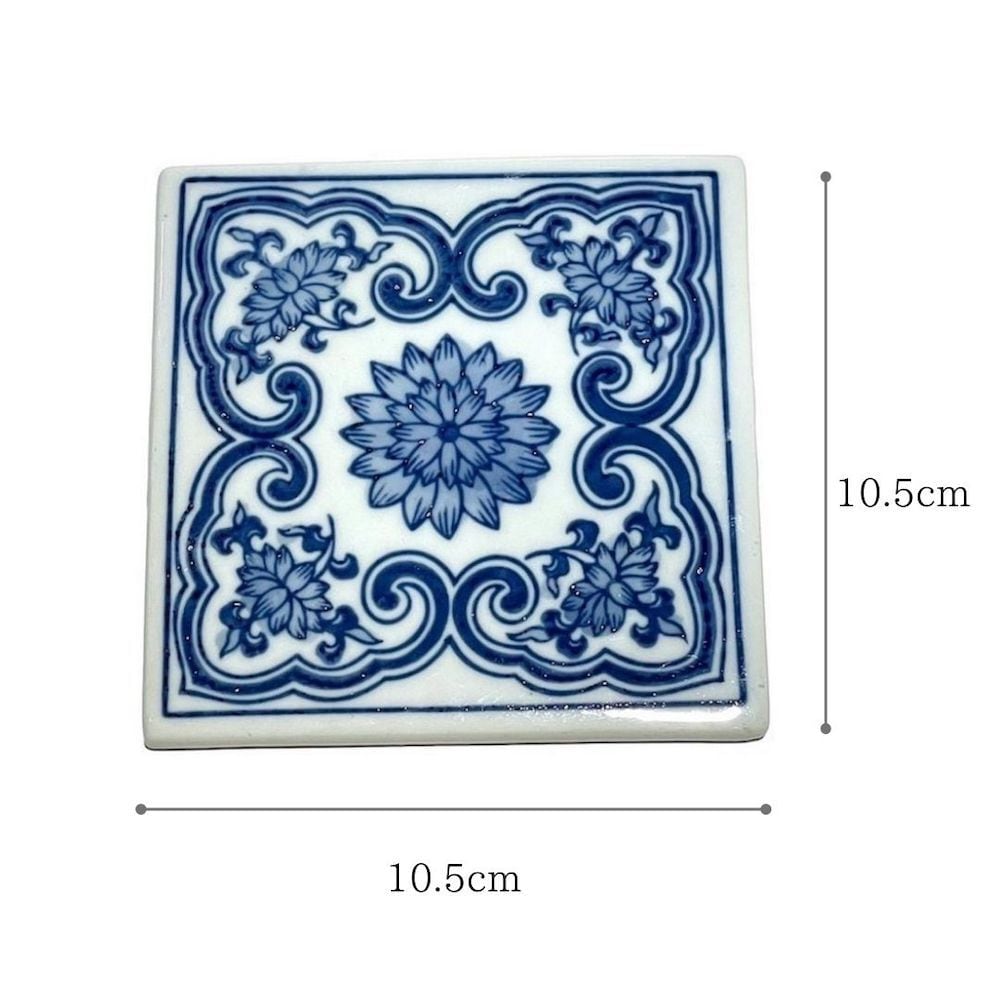 青花タイルコースター 金魚 梅格子 すすき 花 パターン コースター