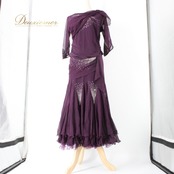 社交ダンス 衣装 スタンダード 上下セット ツーピース レッスンウェア パーティ衣装 ICHIOKU イチオク 紫 レース パープル系 ラインストーン ディープパープル 伸縮性 レディース フェス ダンス用品 発表会 衣装セット 光る プレゼント おしゃれ 女性用 高品質 お得 人気