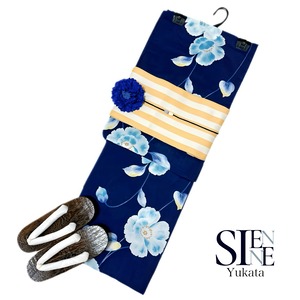 浴衣ジェンヌ 浴衣5点セット 綿 ゆかた 半幅帯 浴衣 紺地 レディース浴衣