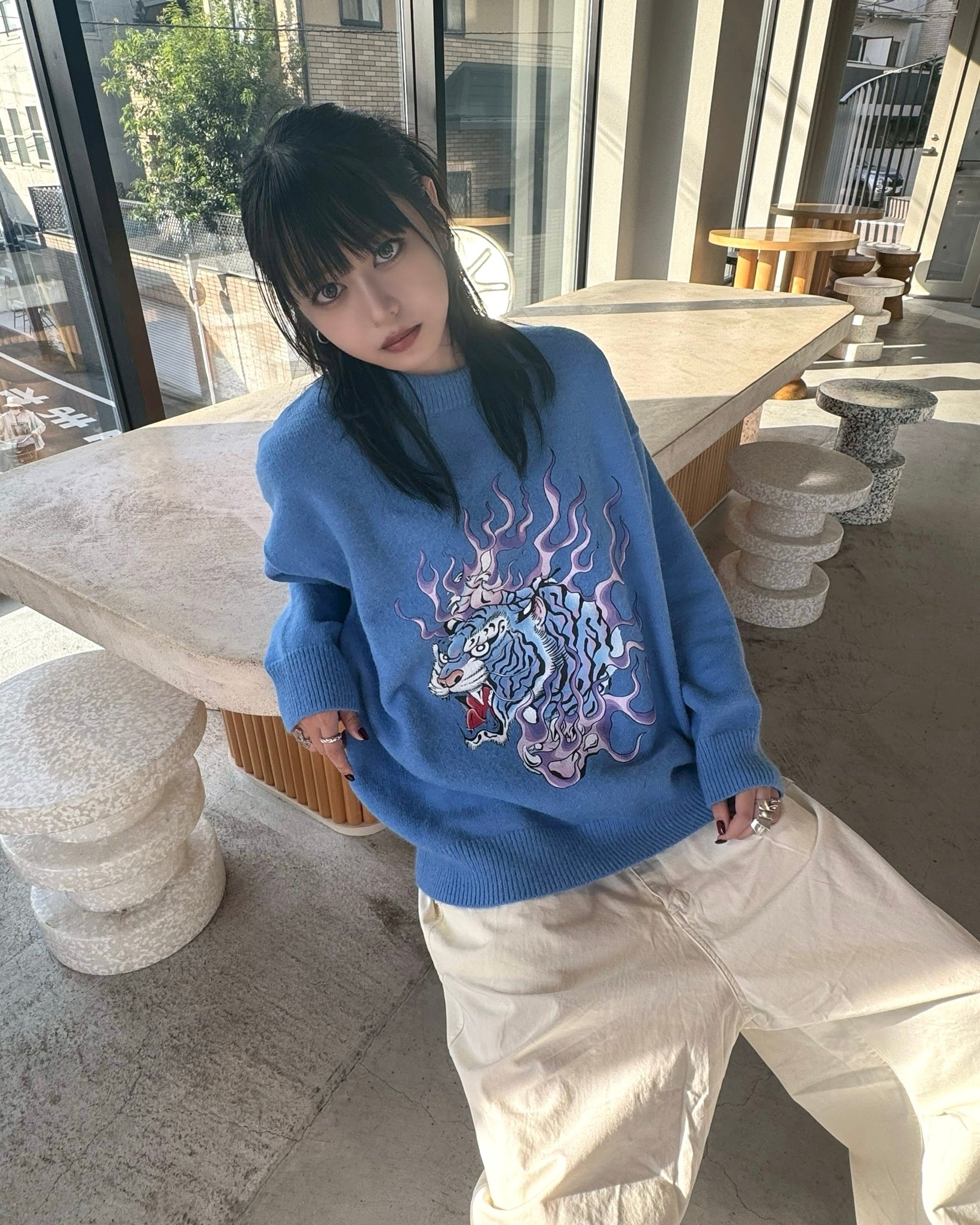 Fire Tiger knit/blue | チュウカタベタイ