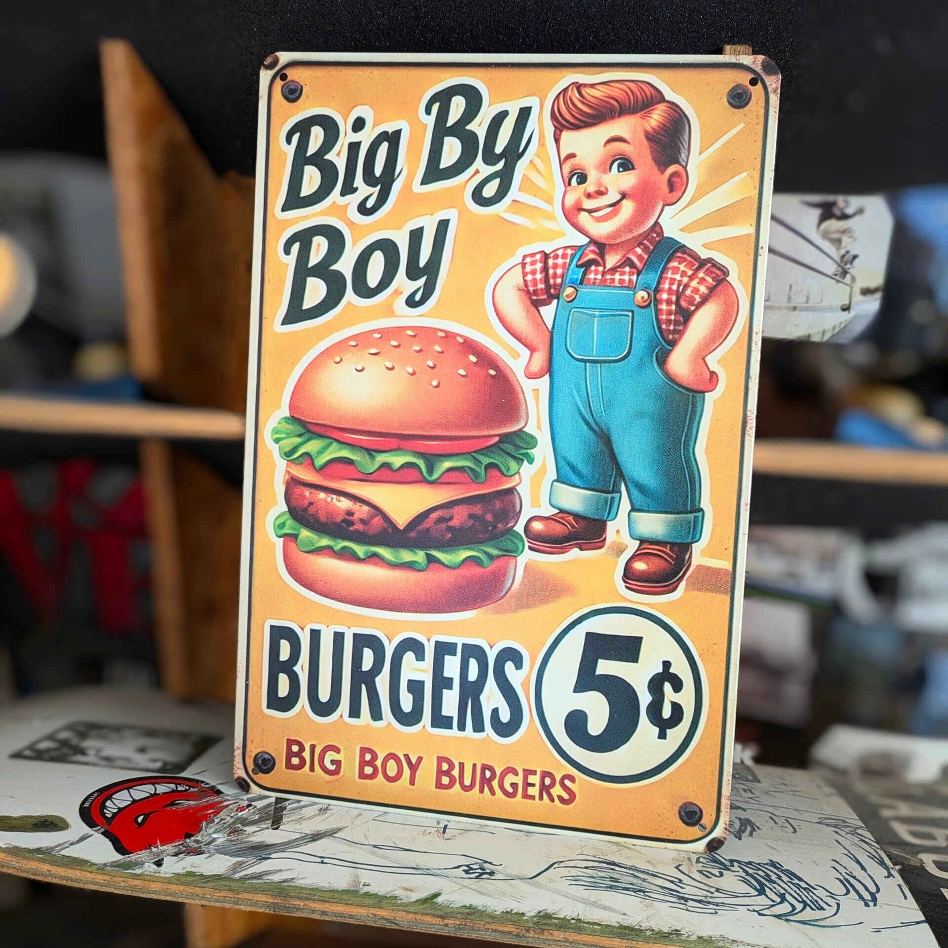 ☆ 送料無料！ちょうどいいブリキ看板 ビンテージ加工【ビッグボーイ（Big Boy）】〚アメリカン雑貨 アメトイ〛