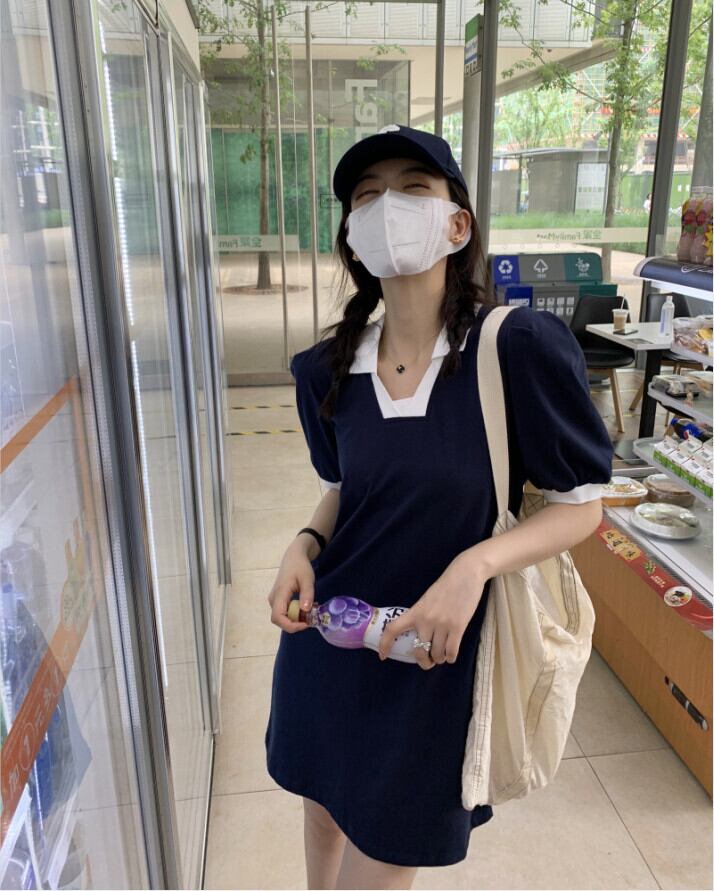 カラースリーブTシャツ ドレス サマーカジュアルショートスカート 夏物 モンロー55750187884