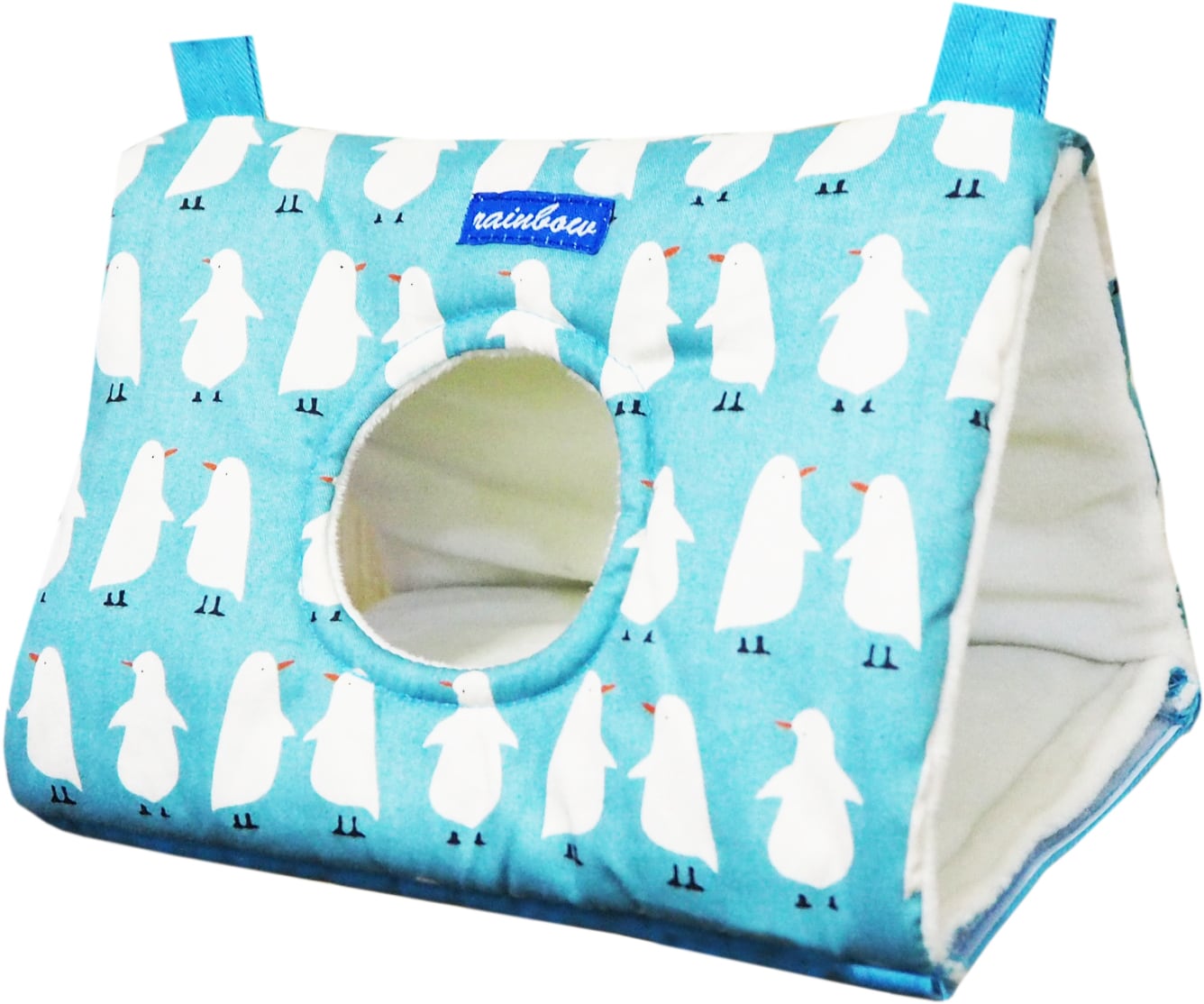 【小鳥用品】ペンギンのさんかくトンネル(M)　ホワイト/グリーン