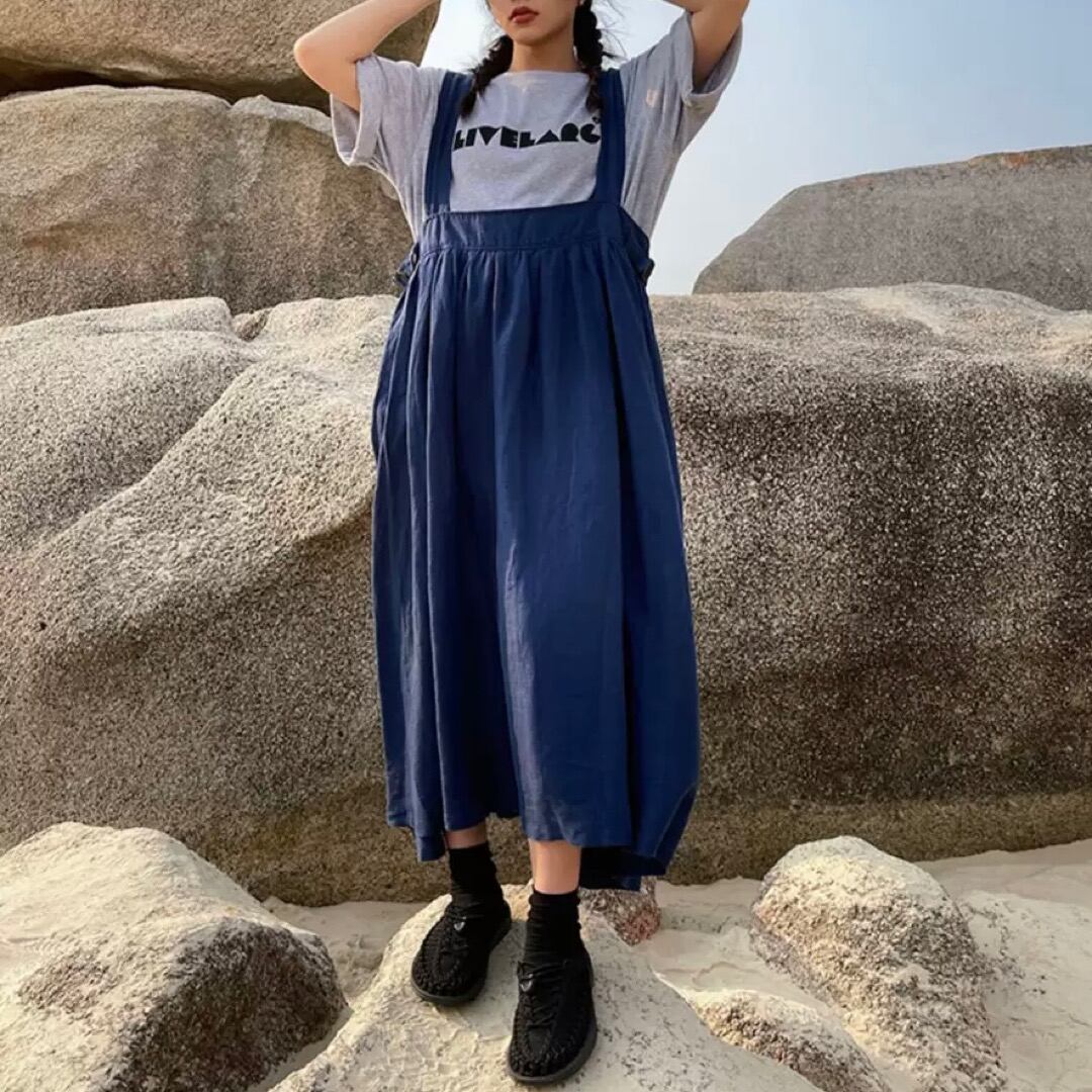 linen dress long skirt 2col R 