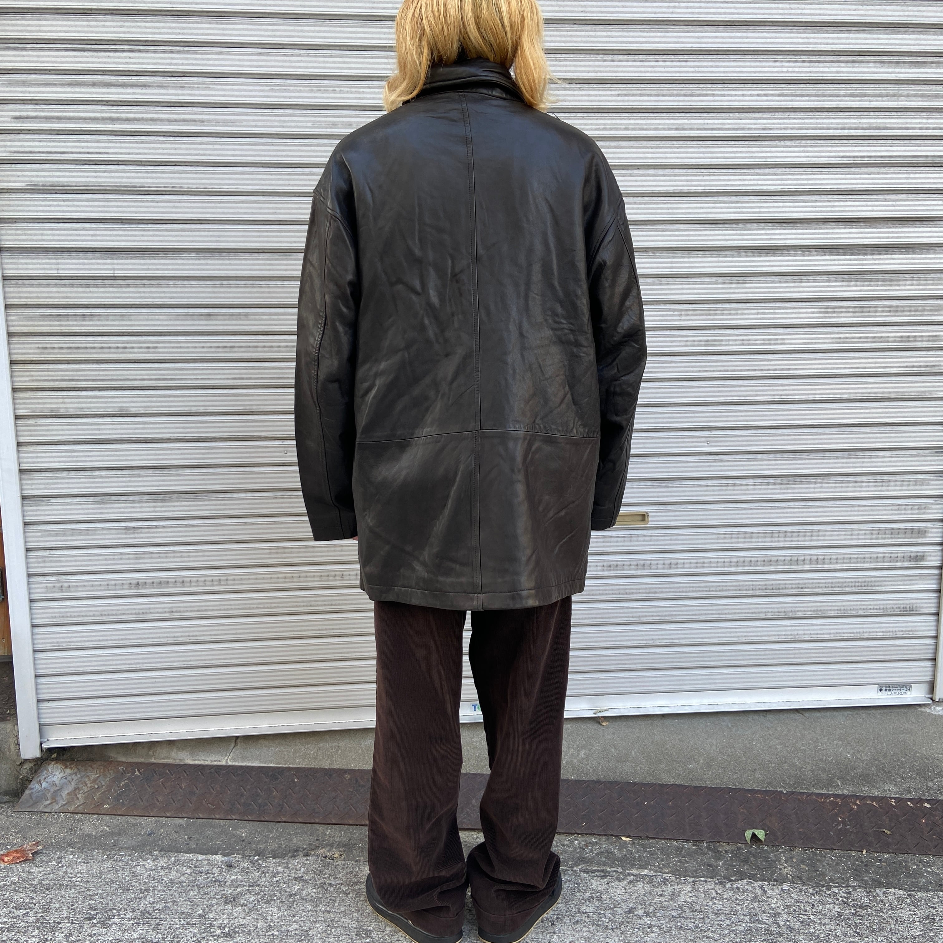 送料無料』90s RalphLauren レザーハーフコート カーコート 本革 