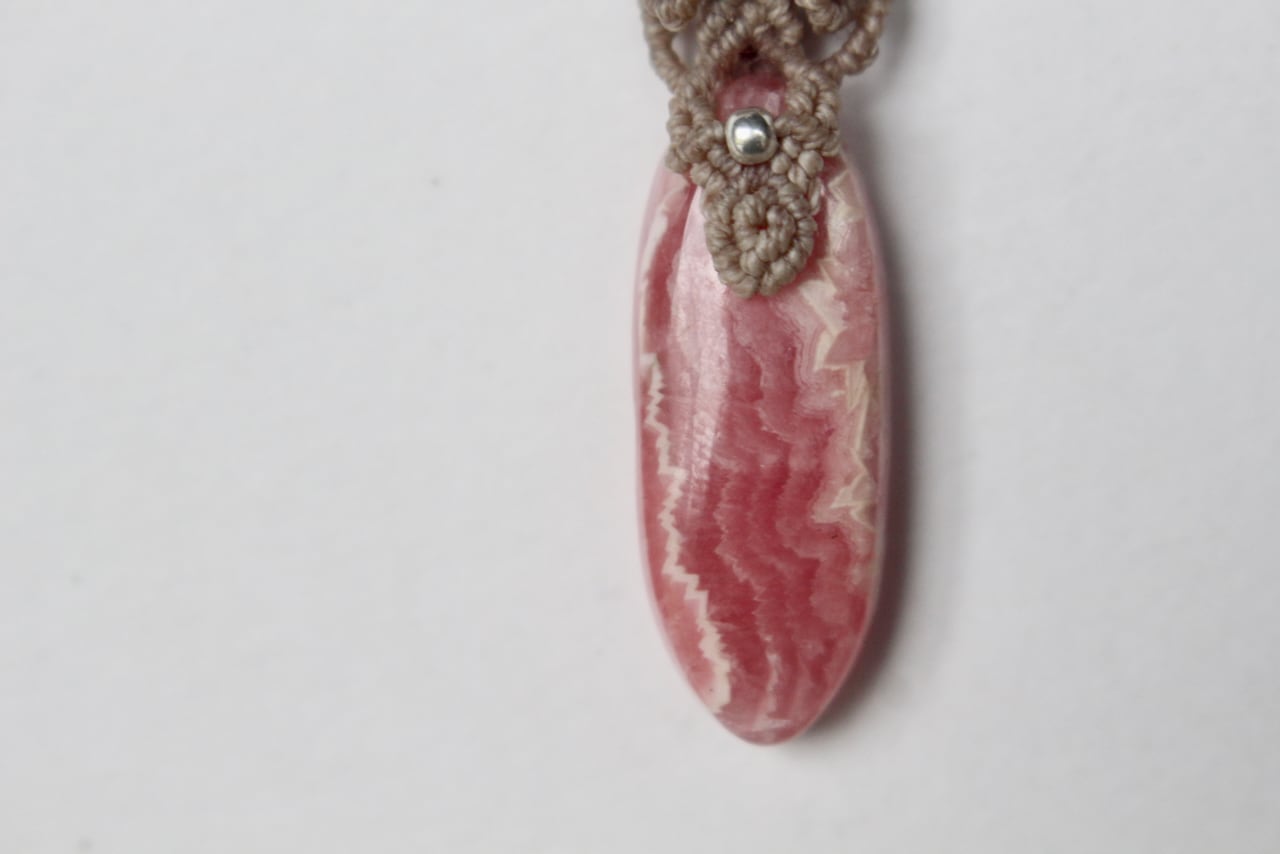 Rhodochrosite  & Amethyst micro macrame  pendant