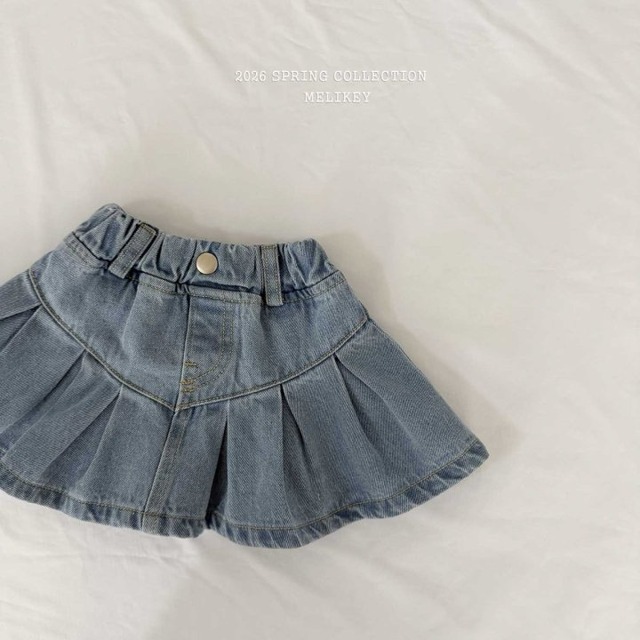 【取寄】melikey｜lot pleated skirt (light denim)｜ロットプリーツスカート（ライトデニム）｜XS-JM｜kids&jr｜26 spring
